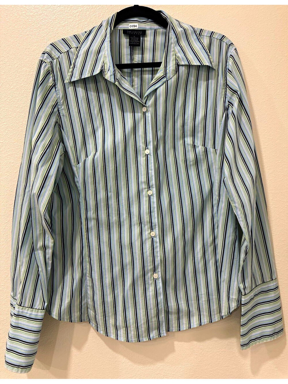 Vintage The Limited Women's Striped Stretch Button-Up Blouse Long Sleeve Size L